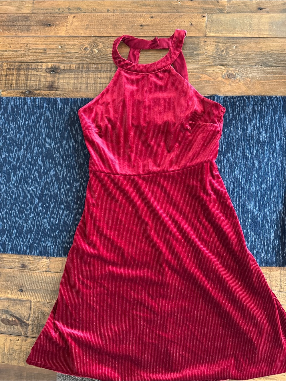 Girls' Velvet High-Neck Red Formal Dress